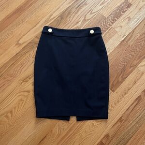 Express pencil skirt work skirt navy blue gold button detailing